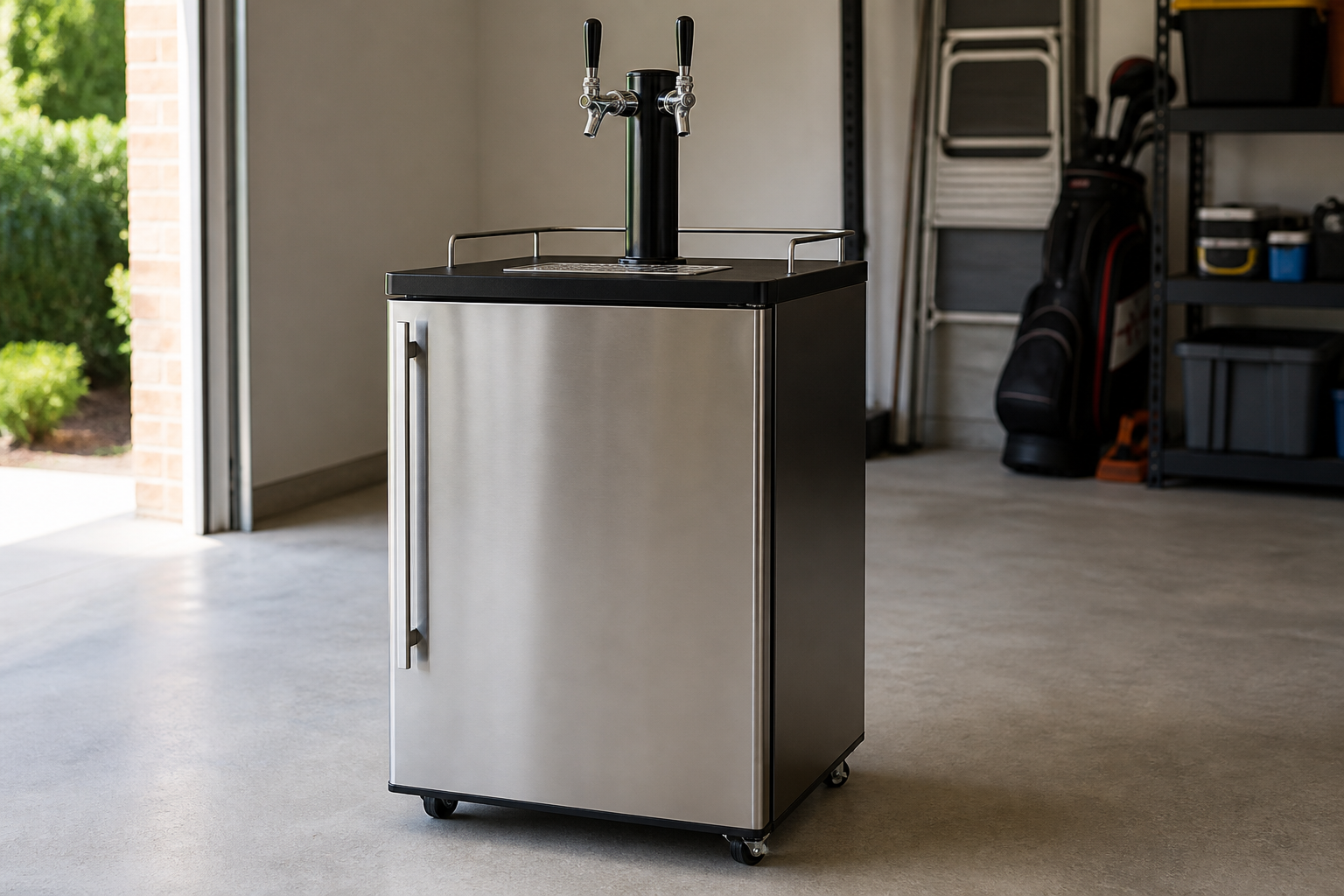 Twin-tap stainless kegerator cabinet